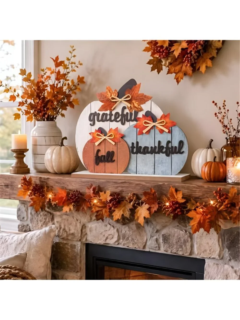 Fall Decor, Thanksgiving Fall Decorations for Home, 3Pcs Wooden Autumn
